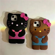Bowknot Kitty Cat 3D Silicone Soft Phone Case Fits iPhone 17 Pro Max Through SE Cute Bowknot Design