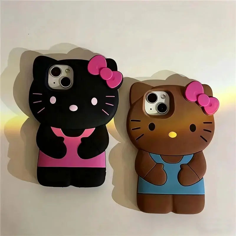 Bowknot Kitty Cat 3D Silicone Soft Phone Case Fits iPhone 17 Pro Max Through SE Cute Bowknot Design