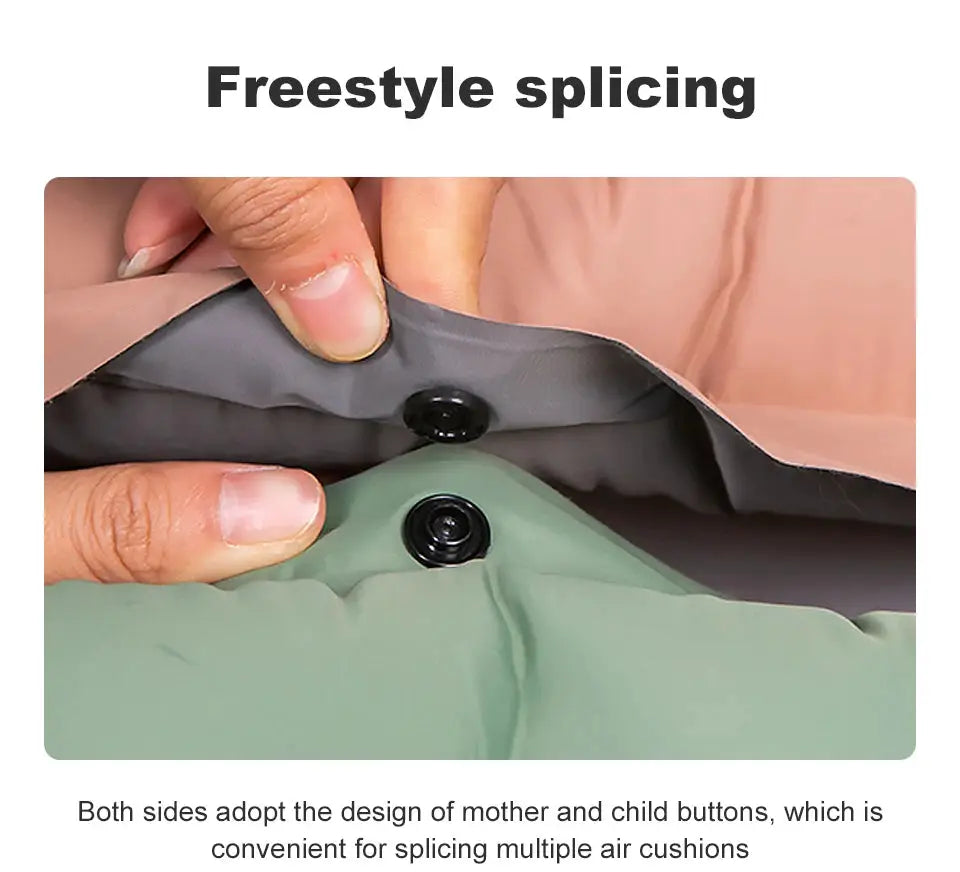 Ultralight self-inflating air mattress with splice buttons, Simples Market, green with gray top