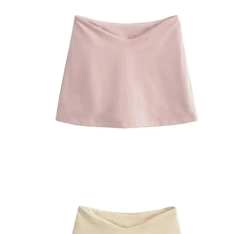 Simples Market women mini A-line skirts in pink and beige, set of 2 for summer casual office wear, solid colors