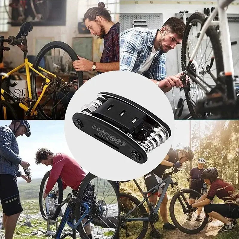 16 In 1 Multipurpose Bike Repair Tool Kit Bicycle Multi Tool with Screwdrivers Tire Levers Hex Spoke Wrench Folding
