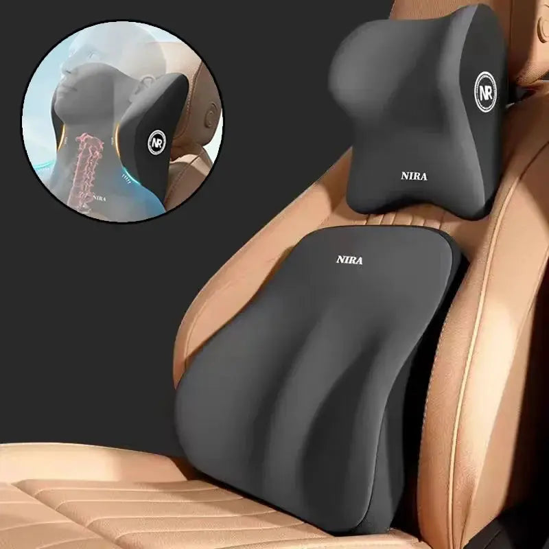 DriveEase Memory Foam Car Cushion Set Ergonomic Headrest And Lumbar Support For Enhanced Driving Comfort