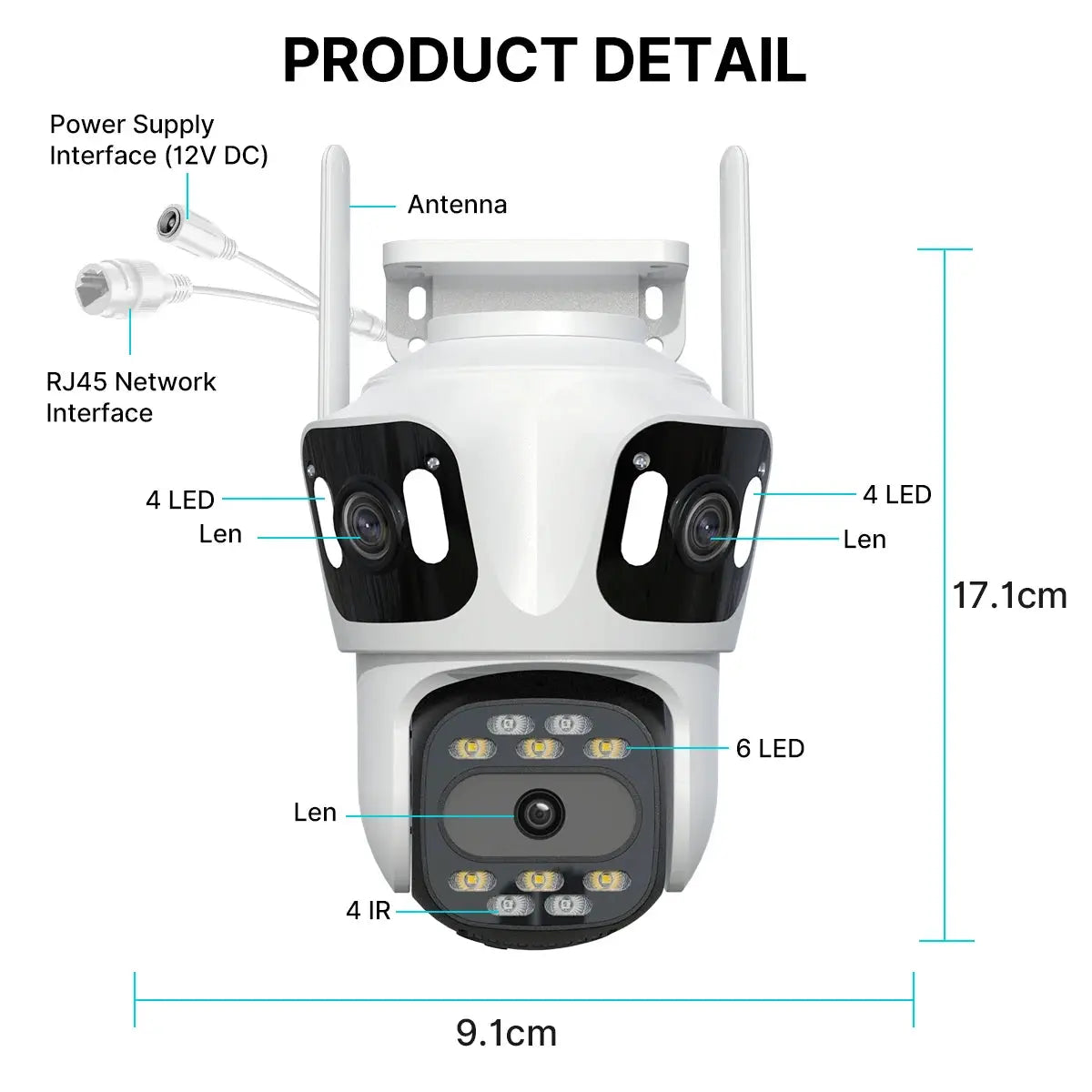 Three-lens PTZ outdoor IP camera by Simples Market with WiFi, auto-tracking and white finish