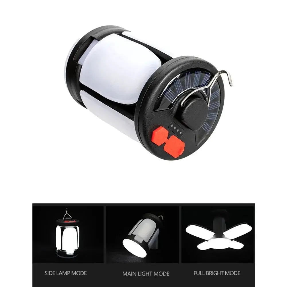 Simples Market outdoor LED camping lantern with solar panel, USB rechargeable, hanging hook