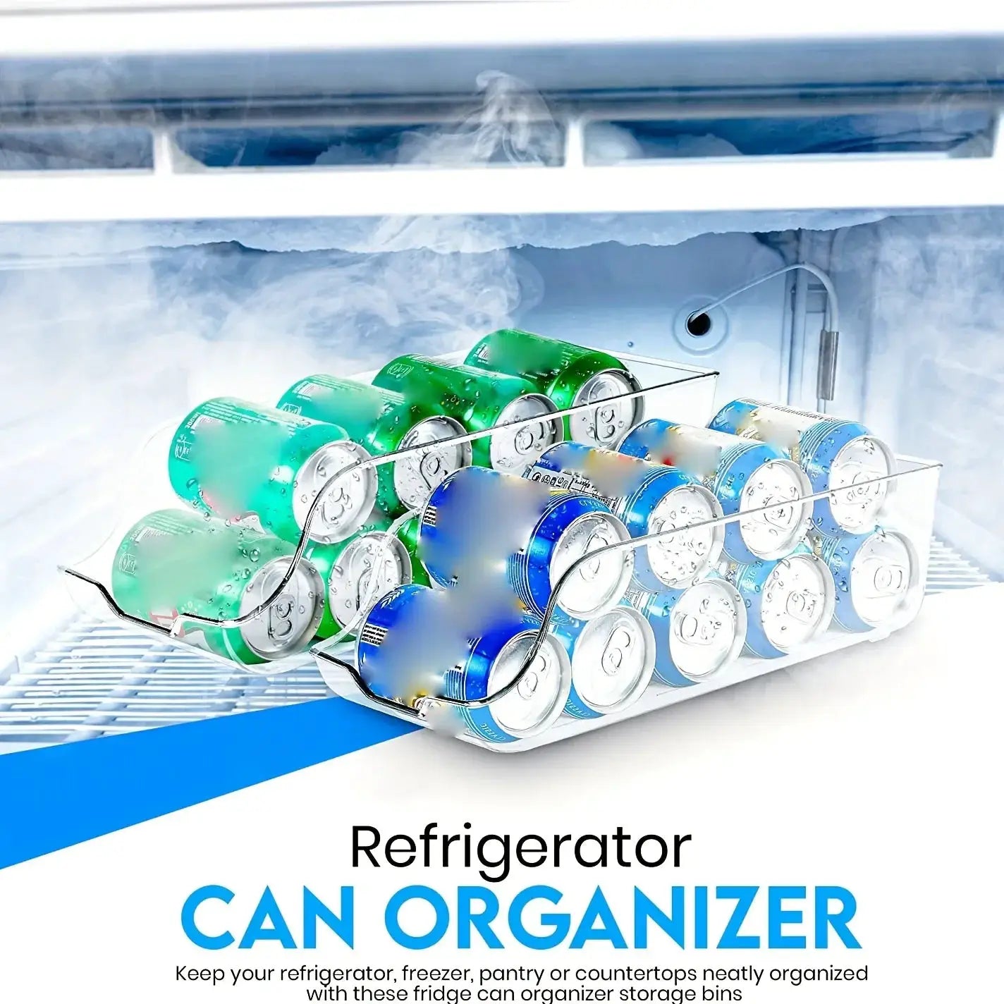 KitchenEase Can Dispenser Organizer Keeps Soda Cans Accessible In Fridge And Freezer Space Saving Design