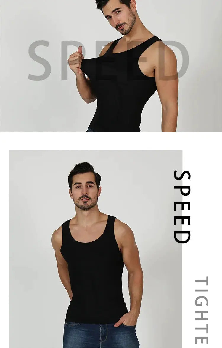 Simples Market men's compression body shaper tank top, black sleeveless slimming vest