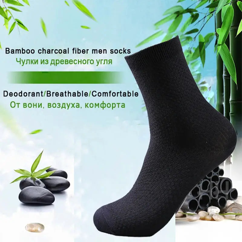 Men Bamboo Fiber Crew Socks 5 Pairs Breathable Moisture Wicking Casual Dress Socks For Spring Summer Autumn