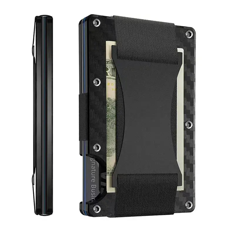 Forged carbon fiber mini slim wallet case organizer for men with cash pocket and card holder by Simples Market