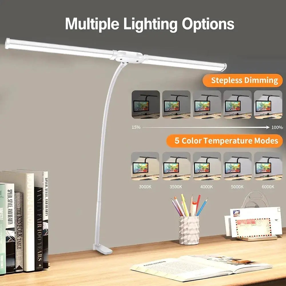 Simples Market white LED desk lamp with adjustable gooseneck and dual/single head, stepless dimming