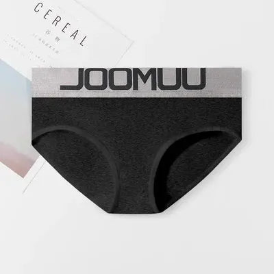 Women's black cotton panties with JOOMOO logo waistband, breathable underwear