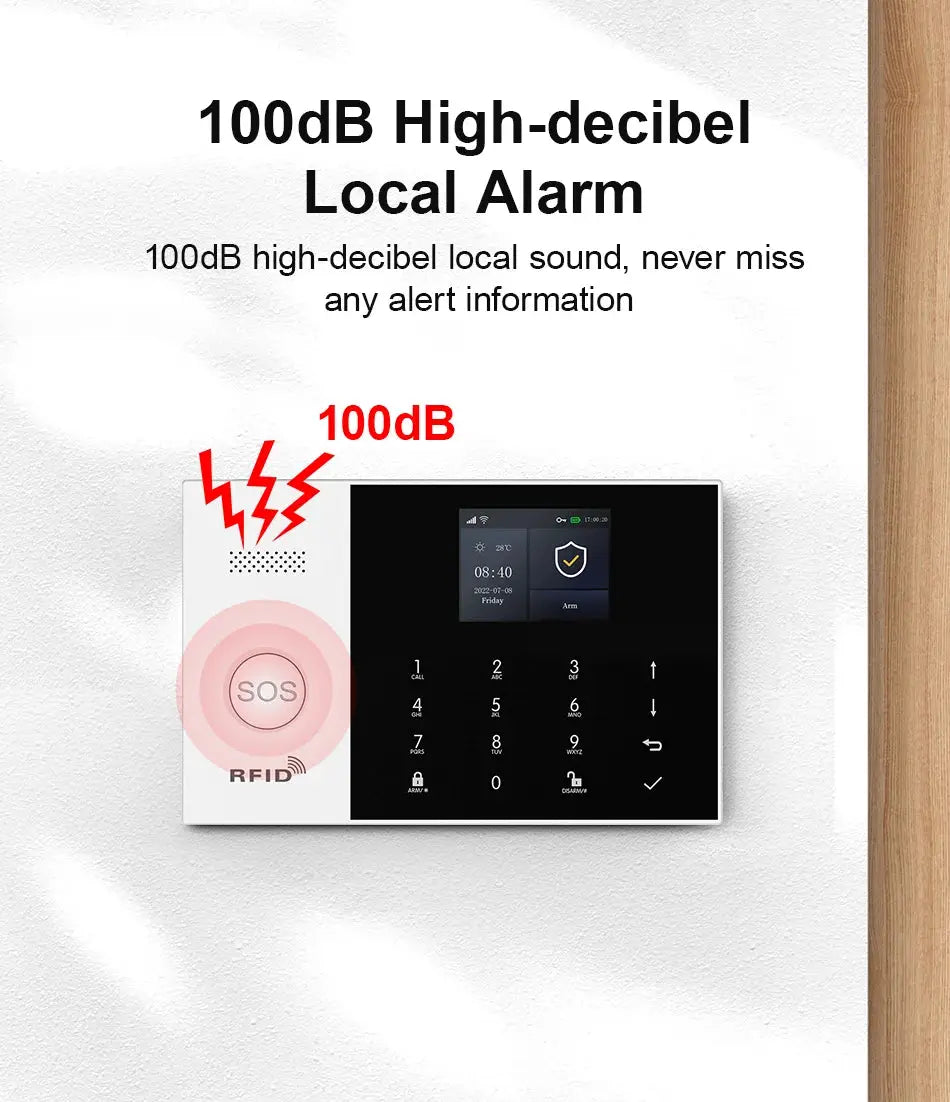 PGST WiFi 2G GSM Home Alarm System Kit by Simples Market with 100dB local alarm and touchscreen keypad