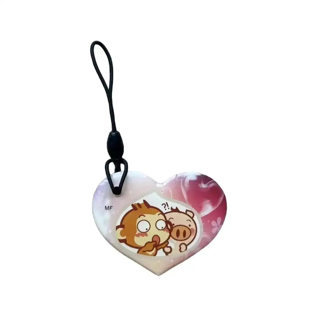 Simples Market heart-shaped 13.56MHz UID RFID key tag with pink gradient cartoon print and black strap