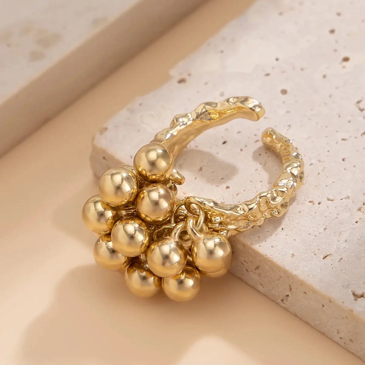 IngeSight.Z CCB Small Ball Ring Unisex Punk Jewelry Irregular Geometric Metal Opening Ring for Women Men Couple