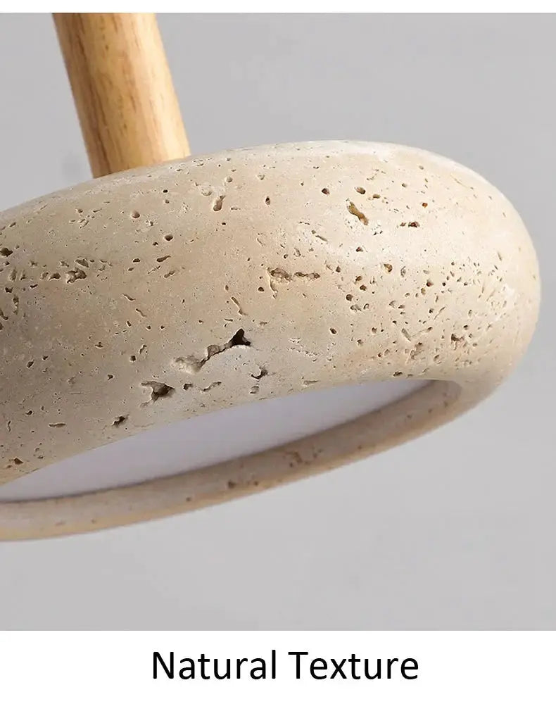 Simples Market stone LED pendant lamp, circular natural texture in beige-yellow