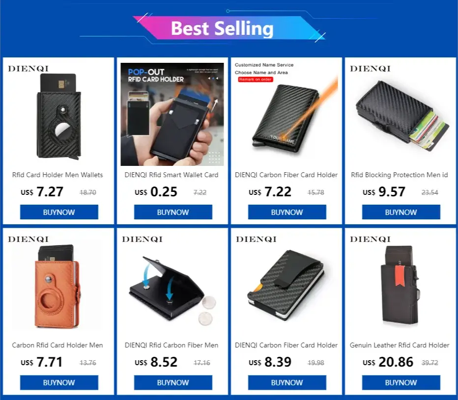 RFID credit card holder aluminum slim minimalist wallets; 8-piece DIENQI card holder grid