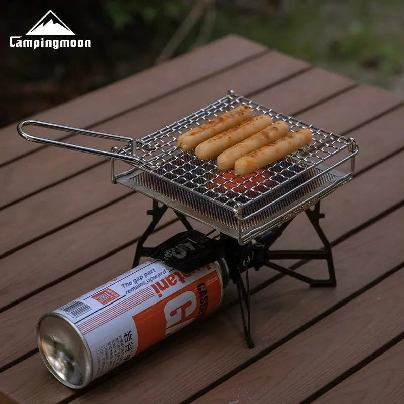 Folding grill net by Campingmoon, 304 stainless steel, for gas stove, portable outdoor cooking