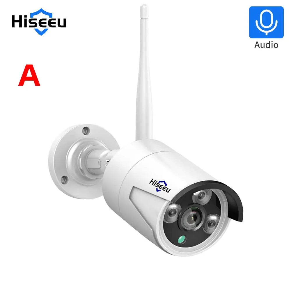 Hiseeu wireless IP camera, white bullet security camera with antenna and IR LEDs