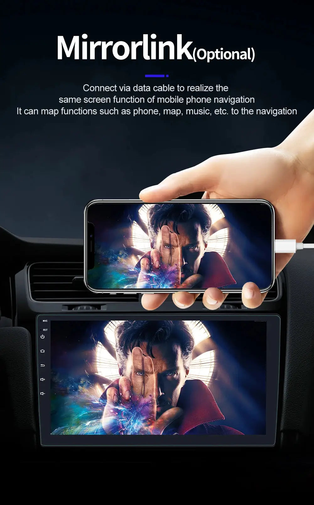 Car stereo by Simples Market, BQCC 4core 2-Din Android Auto/CarPlay with GPS, 7/9/10in IPS touchscreen, WiFi Bluetooth