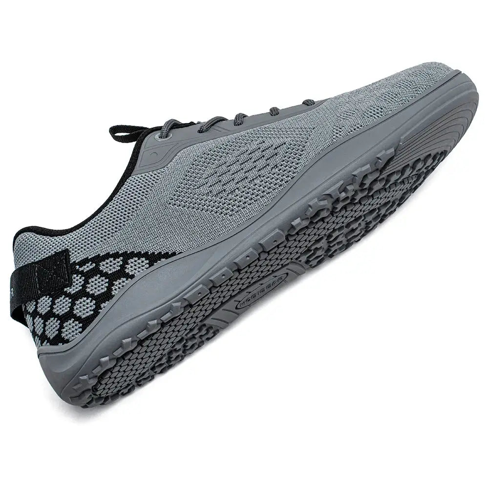 HOBIBEAR knit barefoot shoes, gray unisex zero-drop sneakers with breathable knit upper and textured outsole