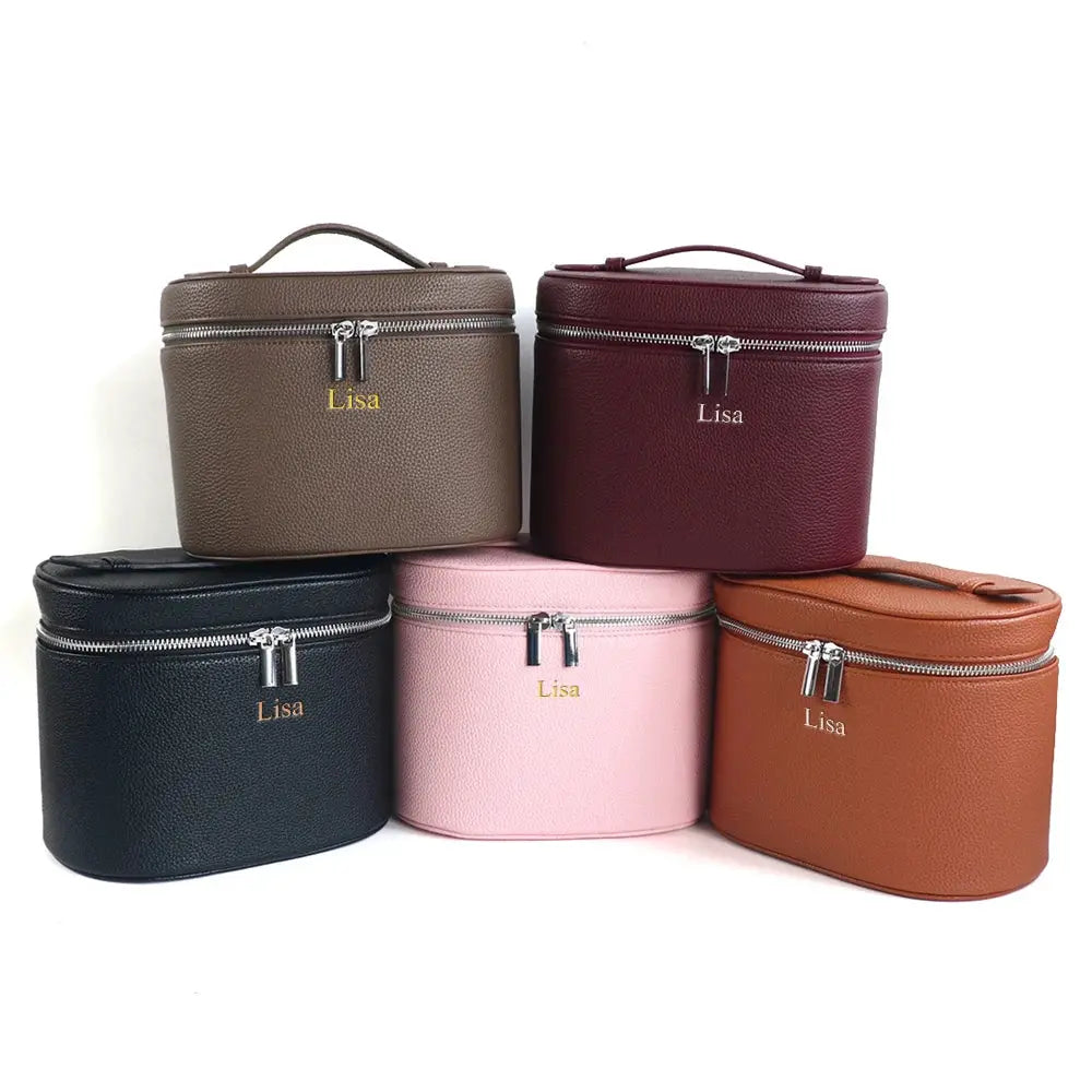 VoyageLux PU Leather Cosmetic Box With Internal Organizer Large Capacity Travel Makeup Bag With Customizable Names