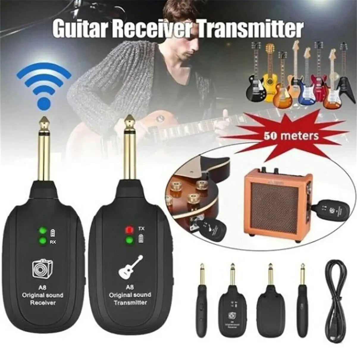 Miwayer A8 Wireless Guitar System 4 Channel Transmitter Receiver For Electric Guitar Bass Violin