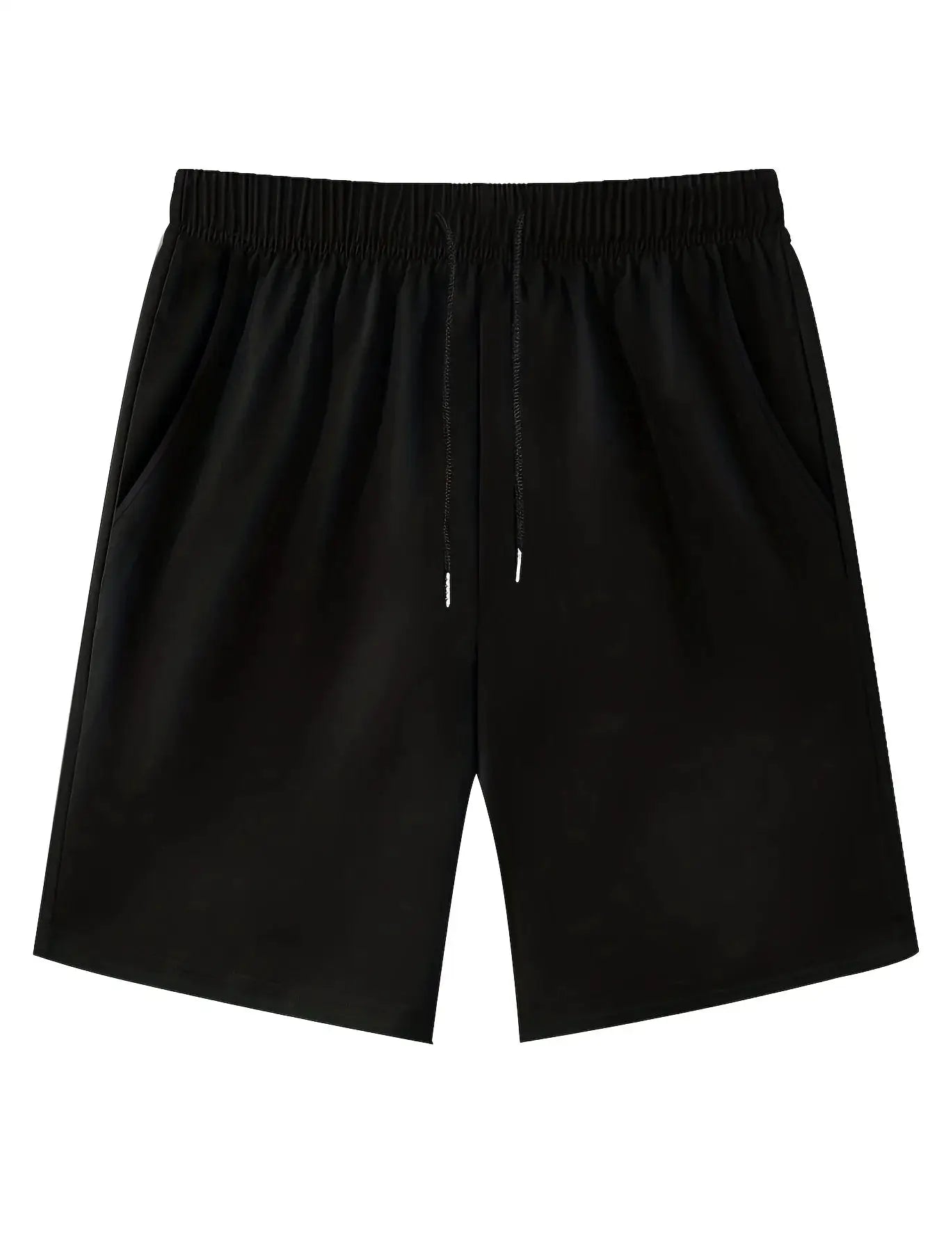 American Retro men's plus-size black sports shorts with elastic waistband and drawstring
