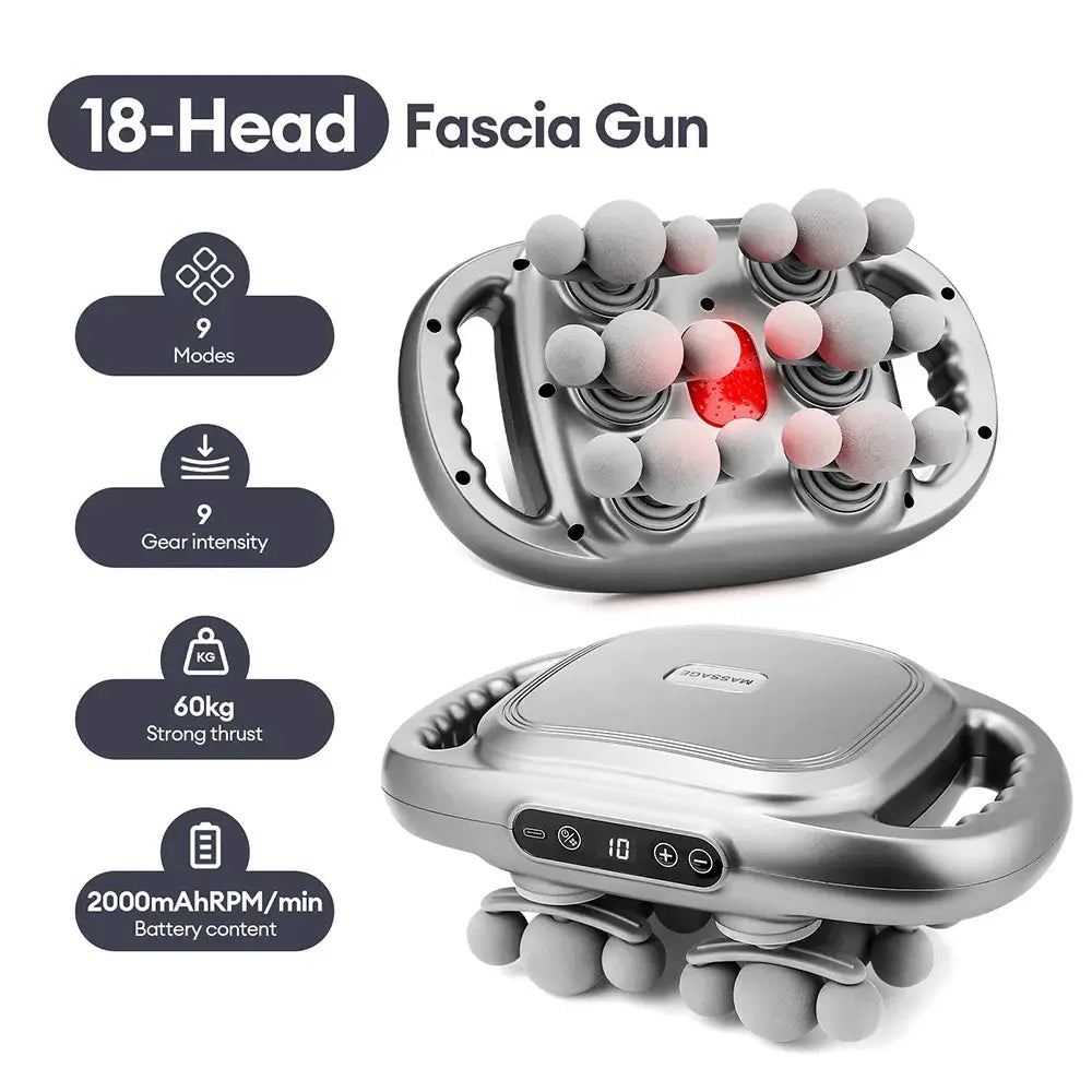 42-Head fascia gun by Simples Market, cordless gray handheld massager with multiple heads and 9 modes