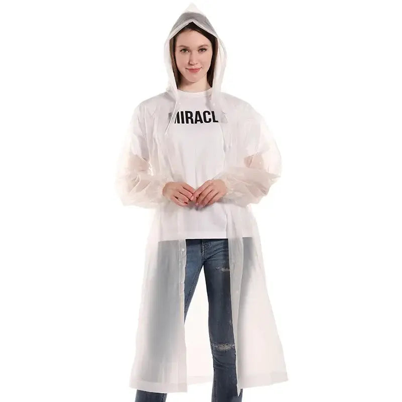 Premium EVA Unisex Raincoat 145 By 68 Cm Waterproof Thickened Rainwear For Men And Women Black Camping