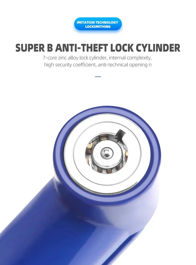 Motorcycle lock cylinder anti-theft device in blue with silver inner mechanism by Simples Market