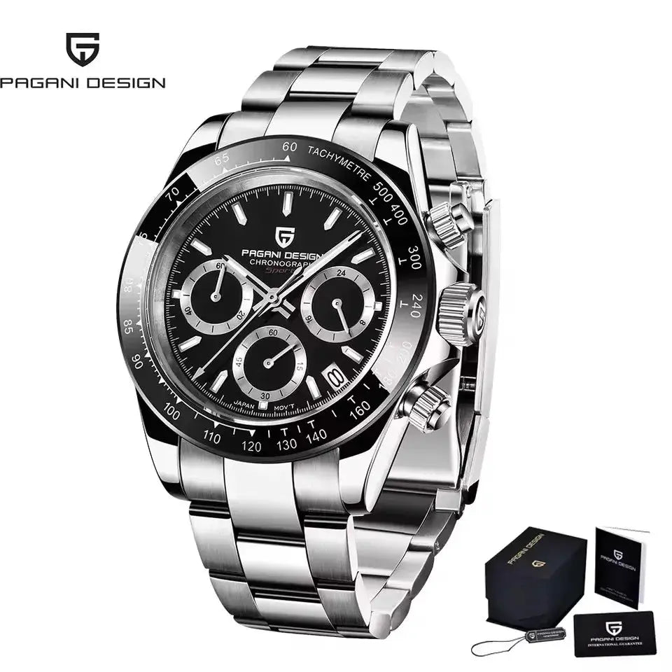 PAGANI DESIGN 40mm New V2 Mens Quartz Watch With Sapphire Crystal Retro Chronograph Stainless Steel Waterproof Wristwatch