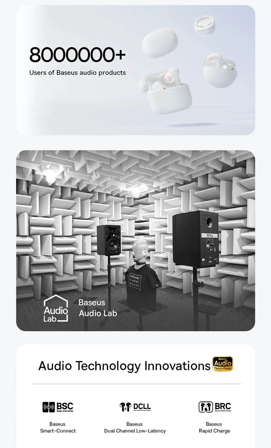 Baseus EP10 Pro ANC wireless earbuds, white with charging case by Simples Market