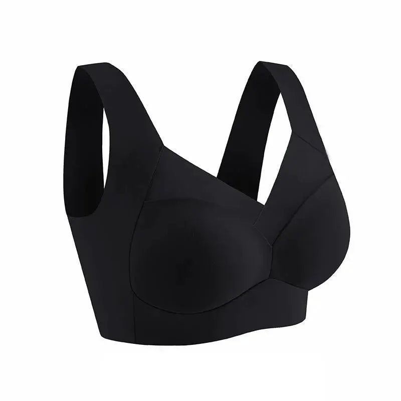 Black seamless wireless sport bra with wide straps