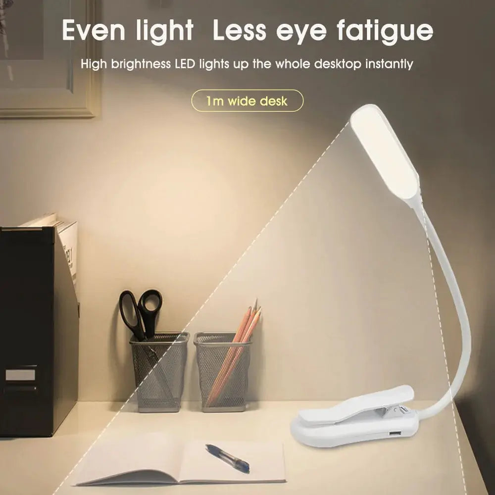 LED Book Light USB Rechargeable Reading Lamp With Clip On Flexible Arm
