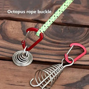 Octopus rope buckle set for outdoor camping with red carabiners and stainless steel coils, Simples Market