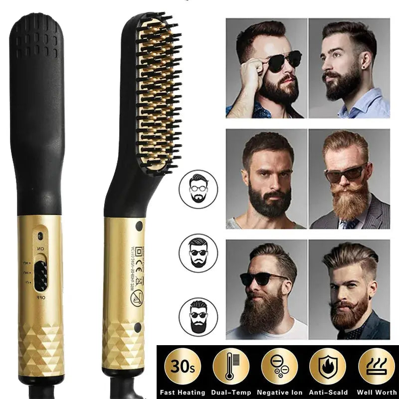 Simples Market electric hot comb straightener for beard care, gold and black brush, fast heating
