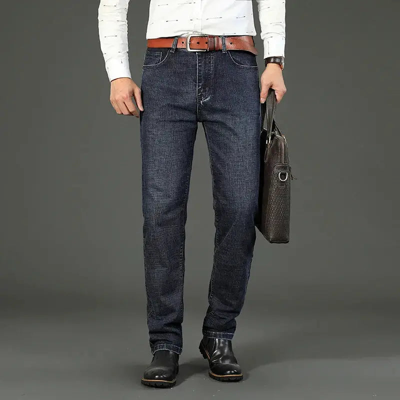 Men's dark blue denim jeans, straight-leg fit, Simples Market brand
