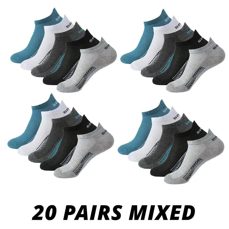 Men's Summer Thin Mesh Breathable Polyester Sports Socks 5 10 20 Pairs Sweat Absorbing Short Socks For Active Wear