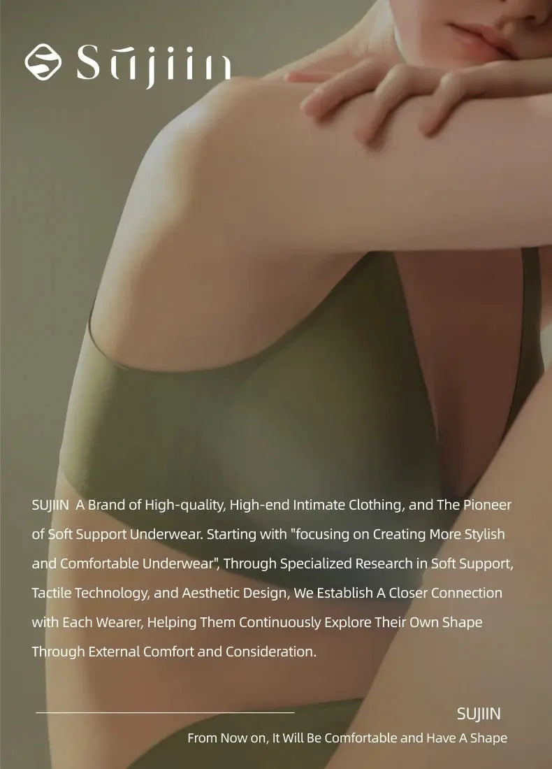 SUJIN seamless push-up bra olive-green, wireless; logo visible.