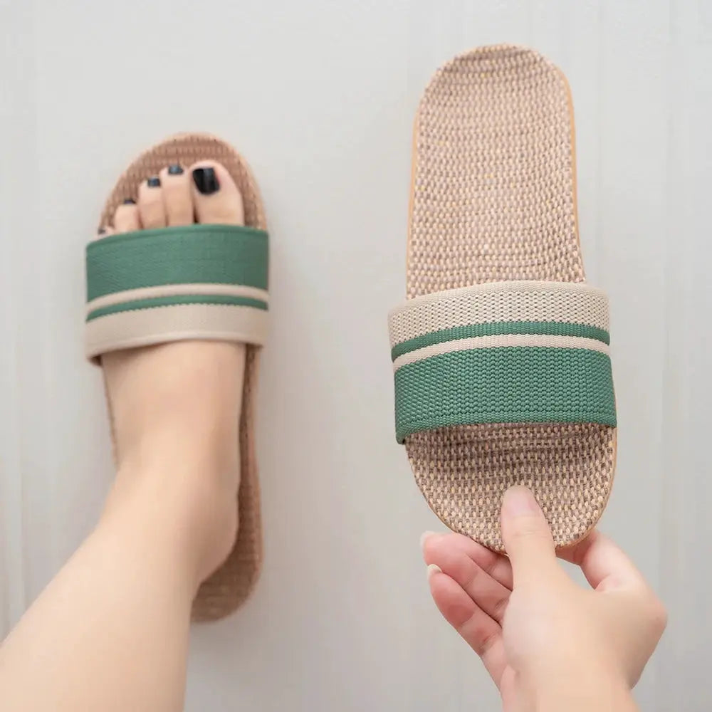 Summer Women Slippers Anti Slip Indoor Linen Lightweight Home Shoes Soft Hemp Upper EVA Outsole