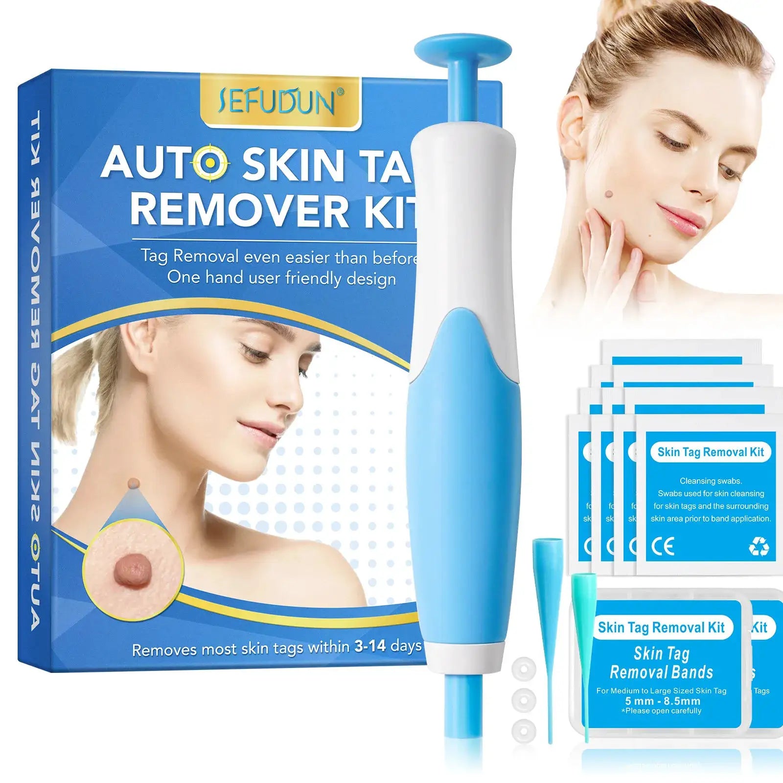 2 In 1 Auto Skin Tag Removal Tool Kit Painless Mole Wart Removal Pen With Cleansing Swabs Facial Skin Care Tool