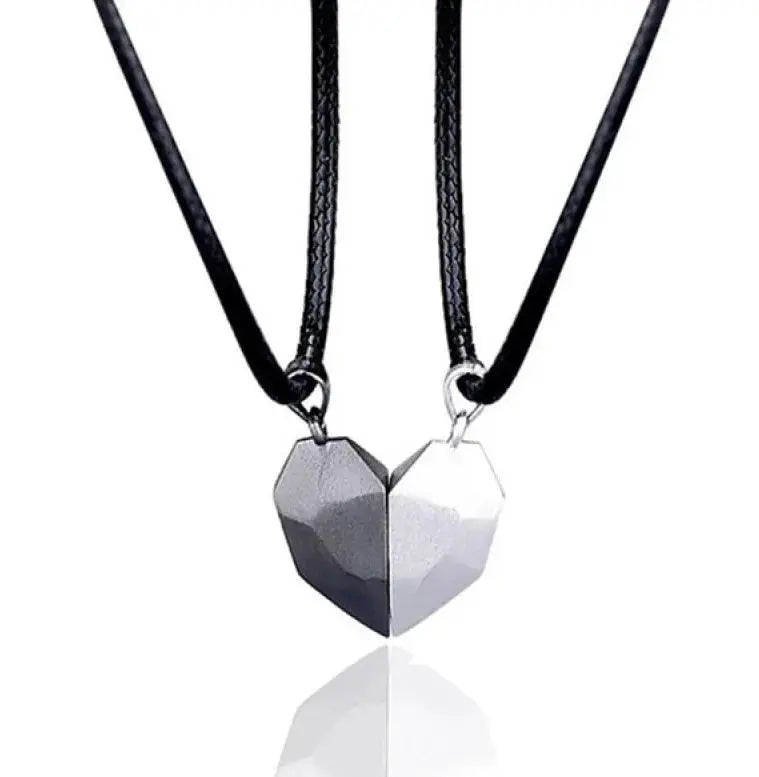 Couple Magnetic Heart Pendant Necklace Electrocardiogram Design Interlocking Hearts Valentines Gift
