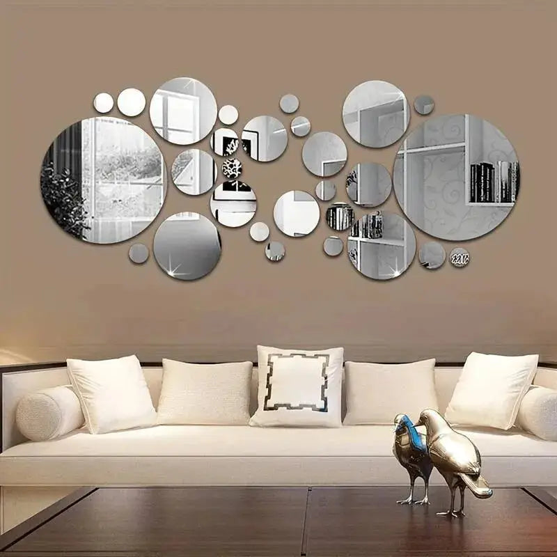 26 Pcs 3D Acrylic Mirror Wall Sticker Set Round Mirrors For DIY Bedroom Bathroom And TV Backdrop Decor