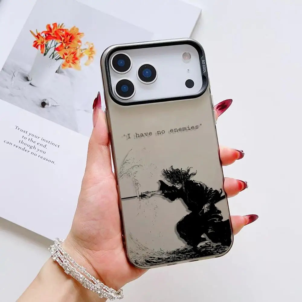 V-Vagabond S-Samurai anime iPhone case by Simples Market; clear back with black samurai silhouette and I have no enemies