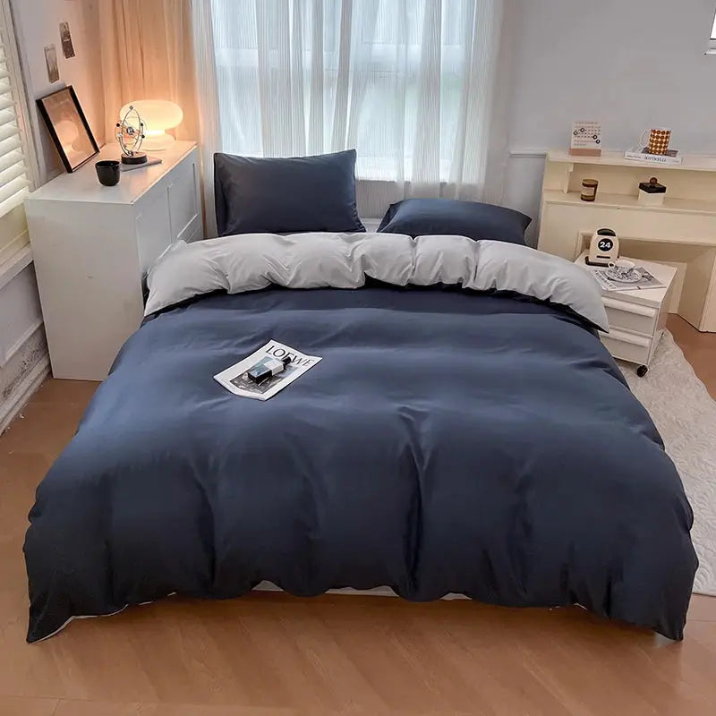 Simples Market 4-piece navy blue two-sided brush fabric duvet cover bedding set with pillowcases