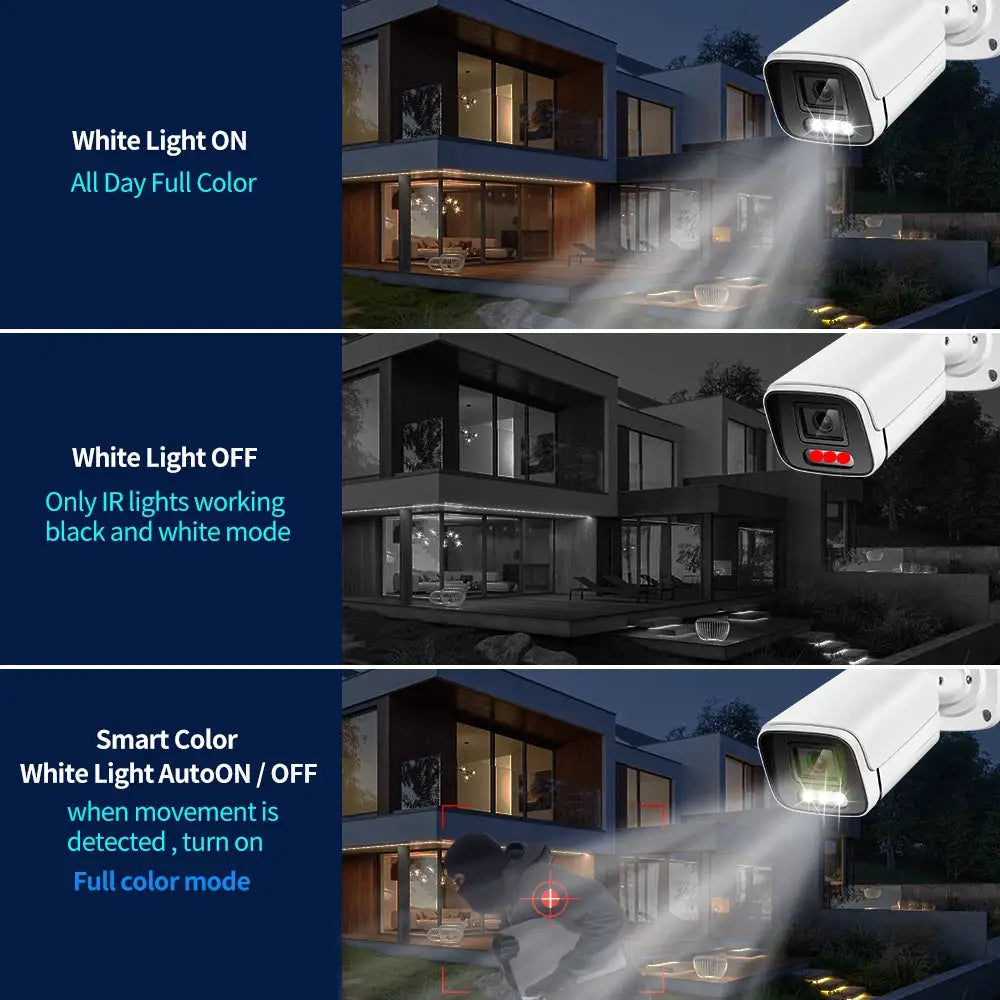 Simples Market 4K 8MP outdoor IP security camera, white metal bullet CCTV with color night vision and POE/H.265 ONVIF