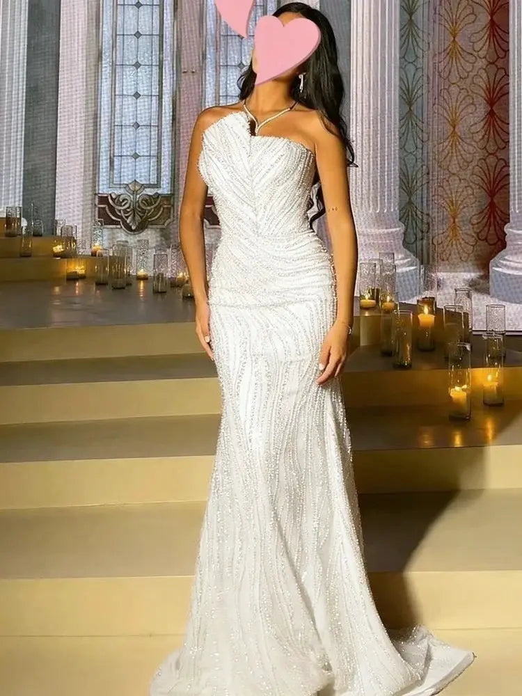Elegant Vintage Pink Mermaid Evening Dress Beaded Lace Long Gown