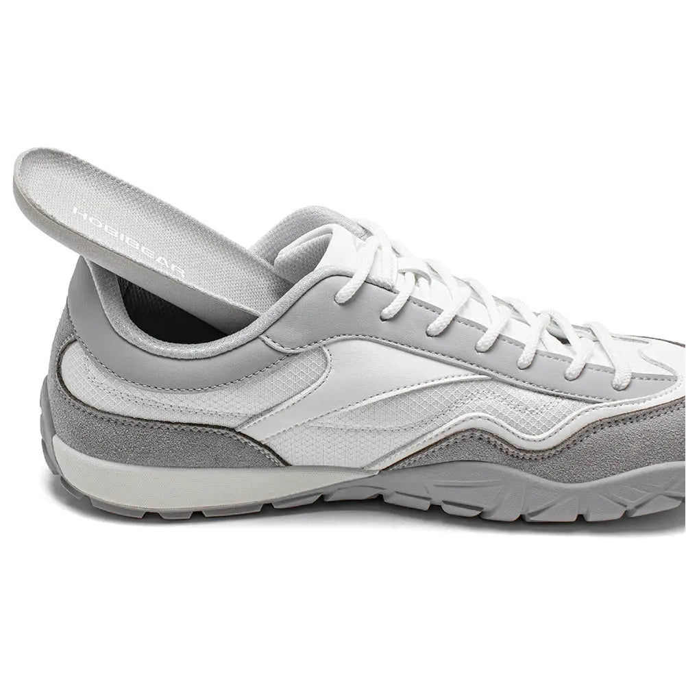 Simples Market HOBIBEAR wide-width hiking shoe, gray/white, unisex, mesh and suede upper, lace-up, non-slip sole.