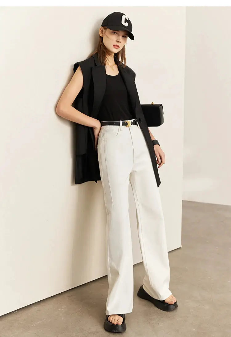 Amii Minimalism Vintage Denim Jeans Women Loose Wide Leg Autumn Pants