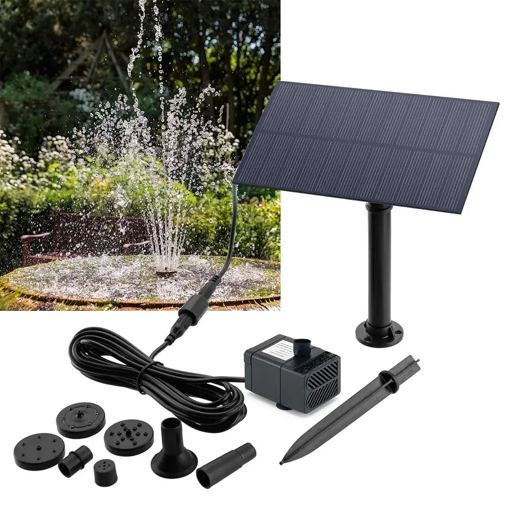 Simples Market 5W solar fountain kit with stake panel, pump, and nozzle accessories for garden pond or fish tank