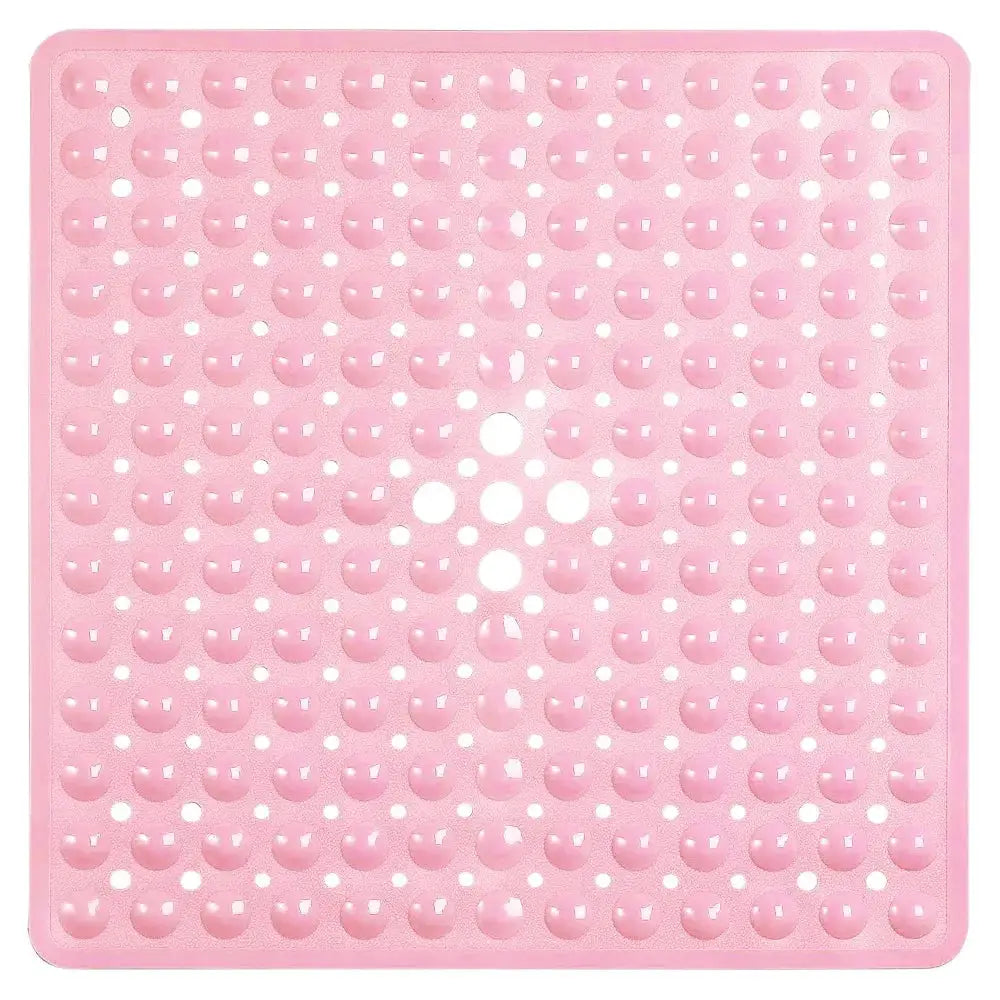 Simples Market pink PVC shower mat with suction cups, 53x53cm slip-resistant square bath mat for bathtub